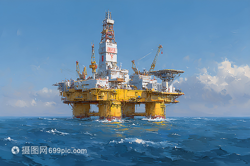 海上的黄色石油钻井平台